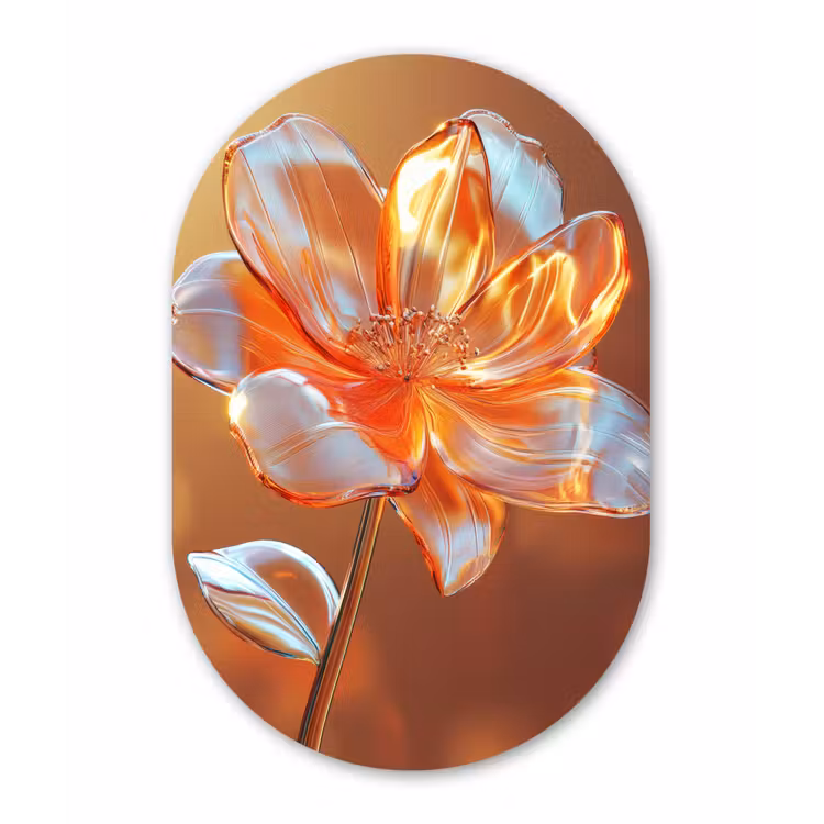 Glazen - Bloem - Zonlicht Wandcirkel Ovaal Forex klein -3d
