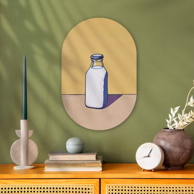 Glazen - Fles - Illustratie - Melk Wandcirkel Ovaal Forex klein -sfeer2