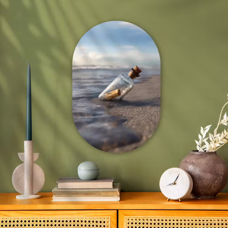 Glazenfles - Post - Zee - Zand Wandcirkel Ovaal Forex klein -sfeer2