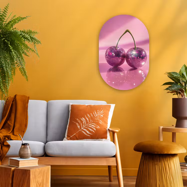 Glitter - Discobol - Roze - Kersen Wandcirkel Ovaal Forex klein -sfeer4