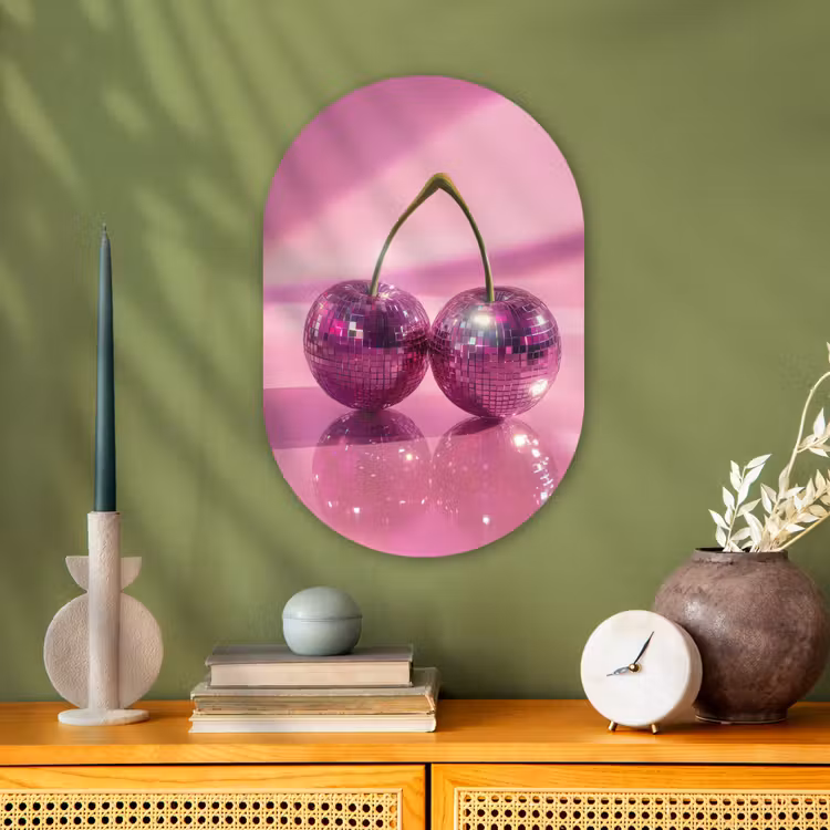 Glitter - Discobol - Roze - Kersen Wandcirkel Ovaal Forex klein -sfeer2
