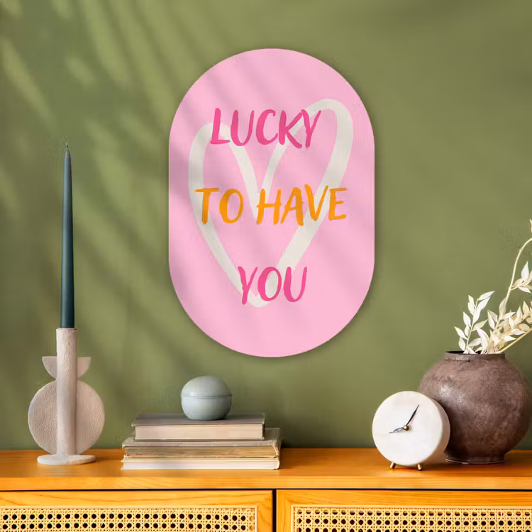 Lucky - Love - Valentijn - Roze Wandcirkel Ovaal Forex klein -sfeer2