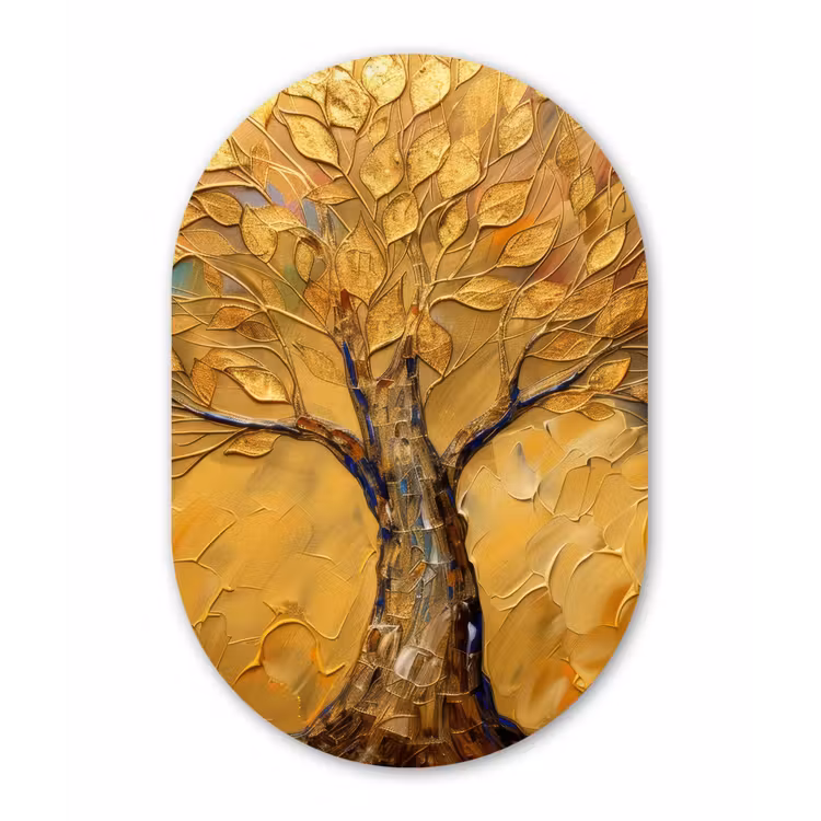 Goud - Boom - Abstract - Modern Wandcirkel Ovaal Forex klein -3d