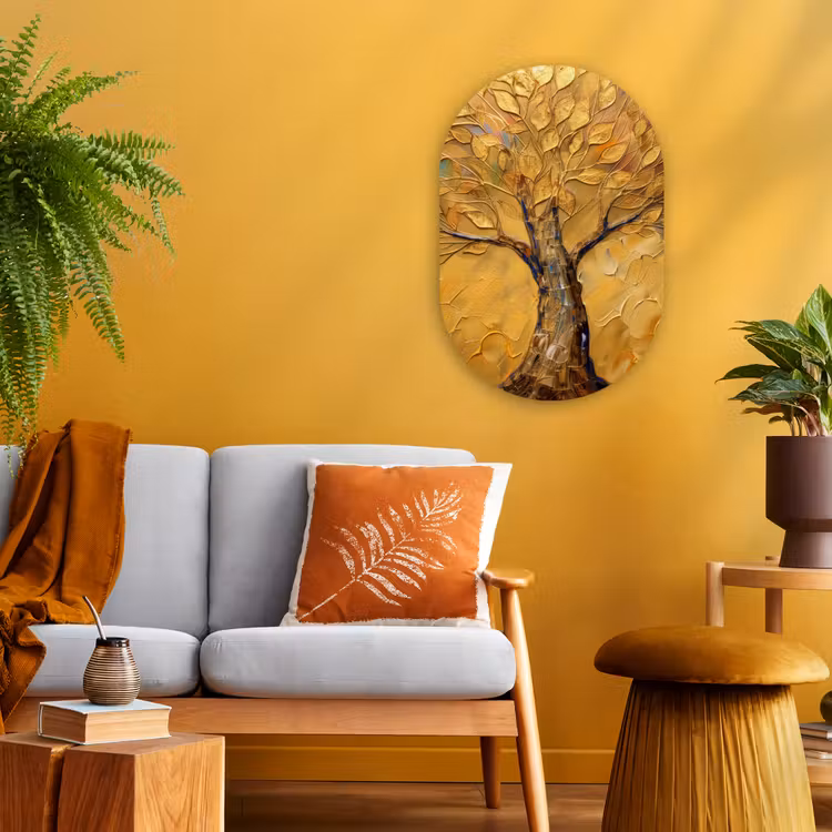 Goud - Boom - Abstract - Modern Wandcirkel Ovaal Forex klein -sfeer4