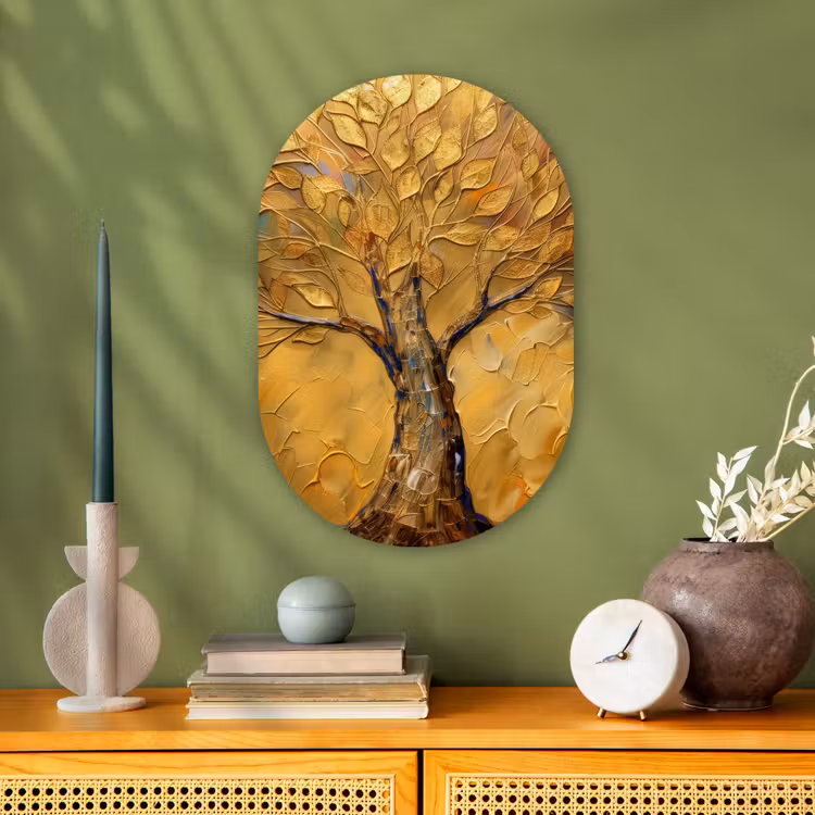 Goud - Boom - Abstract - Modern Wandcirkel Ovaal Forex klein -sfeer2