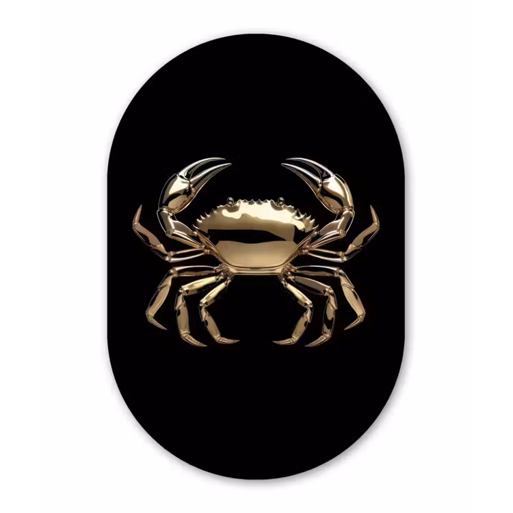 Goud - Krab - Dieren - Zwart Wandcirkel Ovaal Forex klein -3d