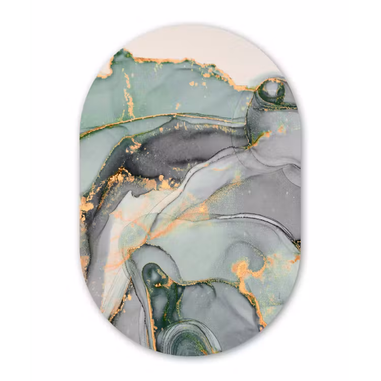 Goud - Marmer - Groen - luxe - Glitter - Marmerlook Wandcirkel Ovaal Forex klein -3d