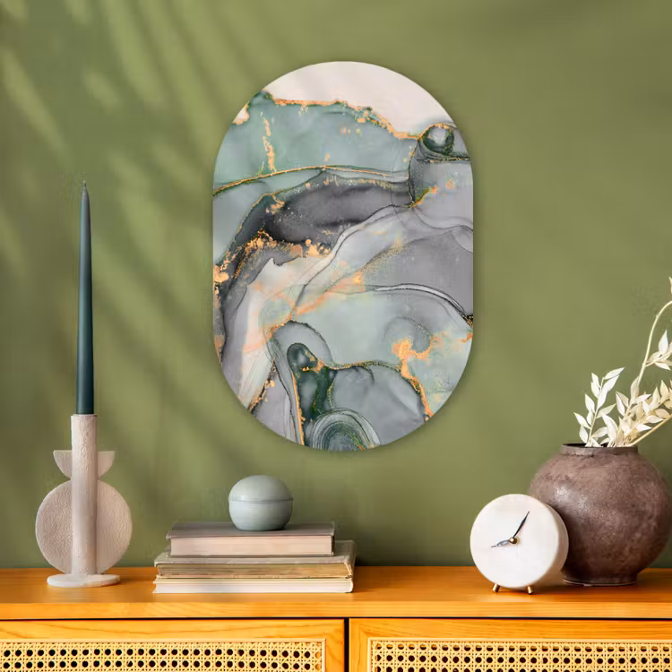 Goud - Marmer - Groen - luxe - Glitter - Marmerlook Wandcirkel Ovaal Forex klein -sfeer2