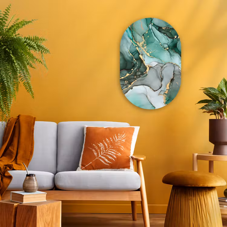 Goud - Marmer - Groen - Luxe - Marmerlook - Grijs Wandcirkel Ovaal Forex klein -sfeer4