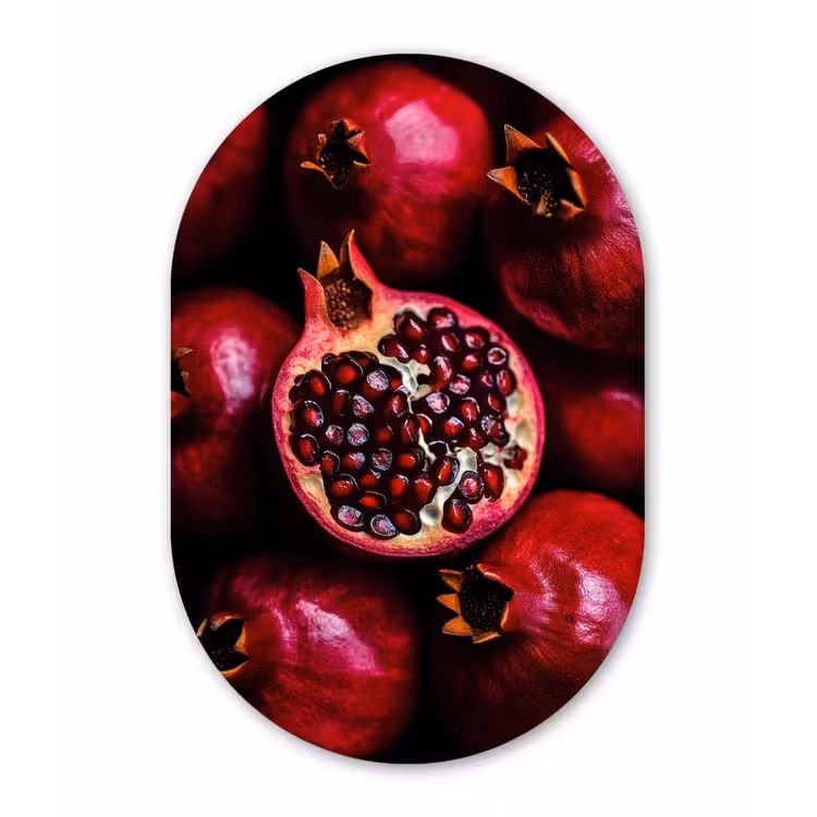Granaatappel - Rood - Fruit Wandcirkel Ovaal Forex klein -3d