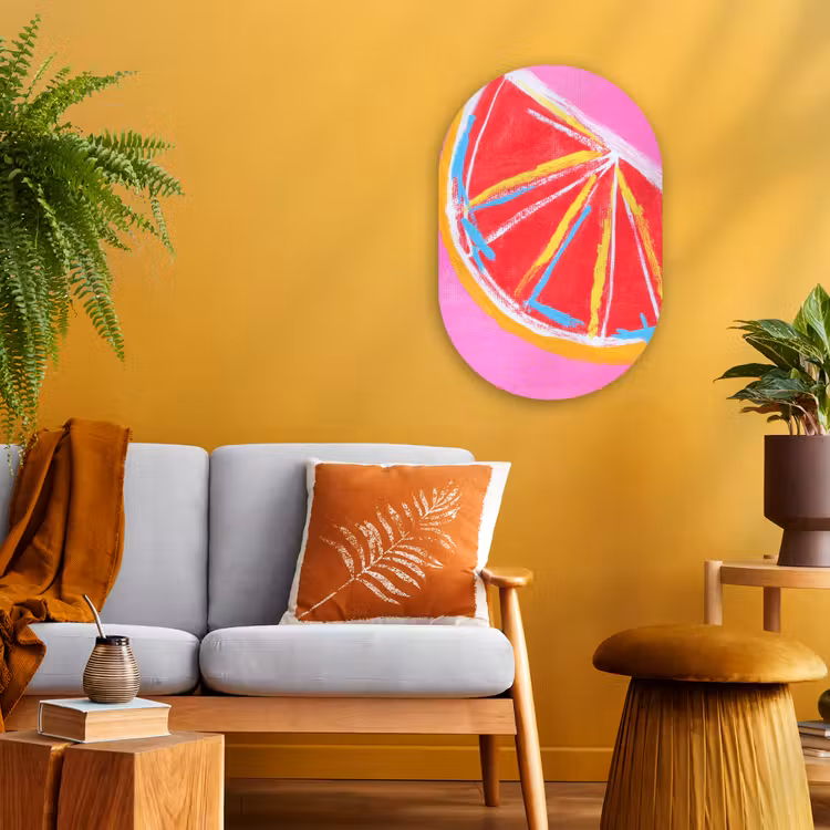 Grapefruit - Geschilderd - Roze - Strepen Wandcirkel Ovaal Forex klein -sfeer4