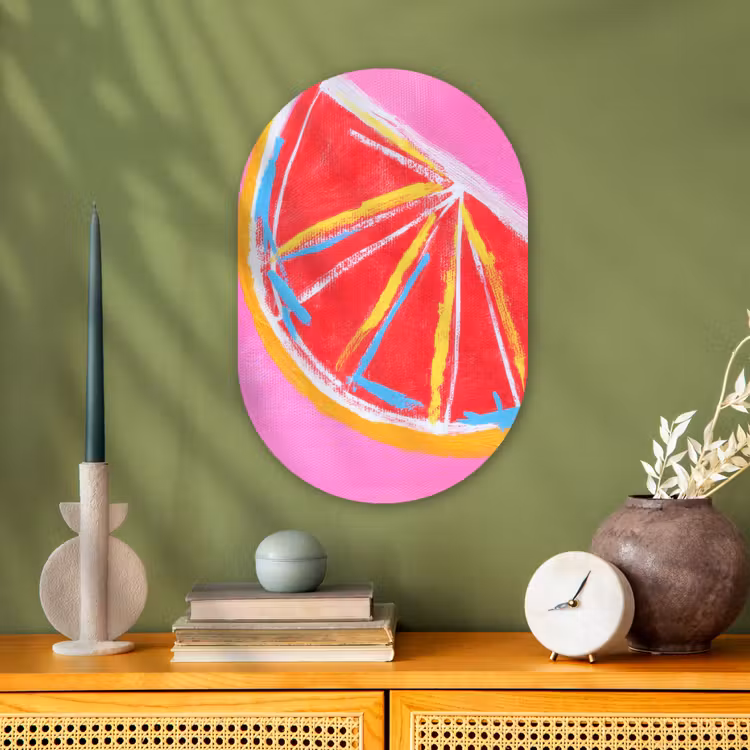 Grapefruit - Geschilderd - Roze - Strepen Wandcirkel Ovaal Forex klein -sfeer2