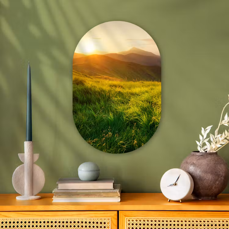 Gras - Heuvels - Zon - Natuur Wandcirkel Ovaal Forex klein -sfeer2