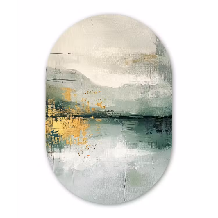 Groen - Modern - Abstract - Goud Wandcirkel Ovaal Forex klein -3d