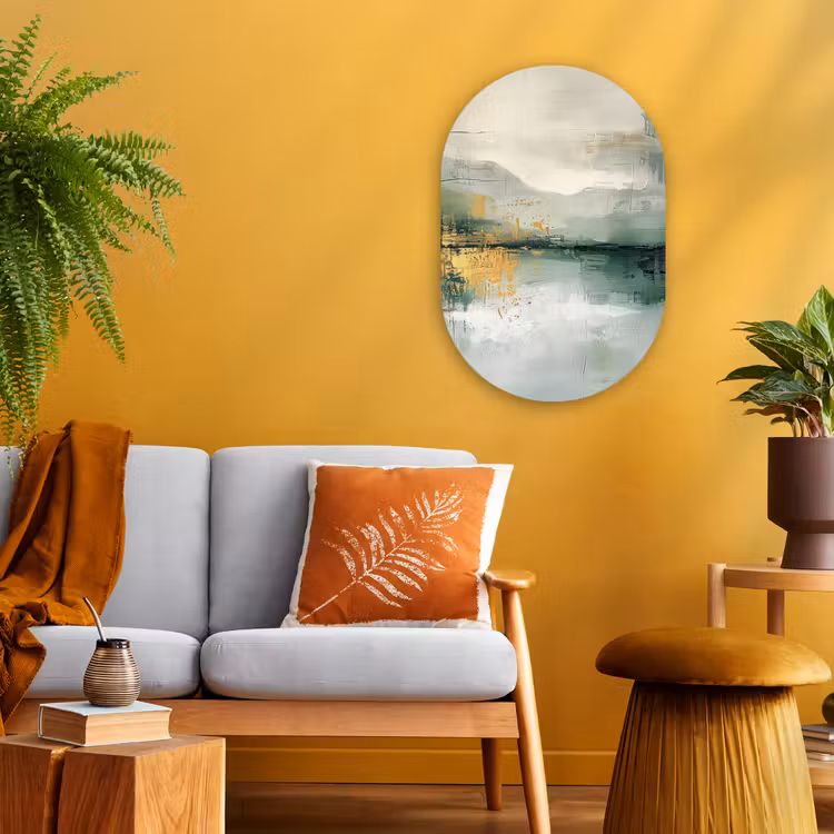 Groen - Modern - Abstract - Goud Wandcirkel Ovaal Forex klein -sfeer4