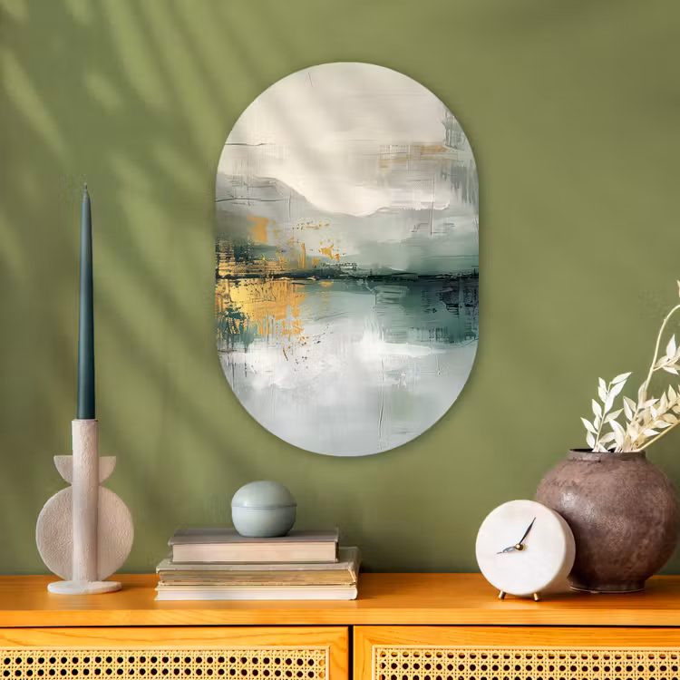 Groen - Modern - Abstract - Goud Wandcirkel Ovaal Forex klein -sfeer2