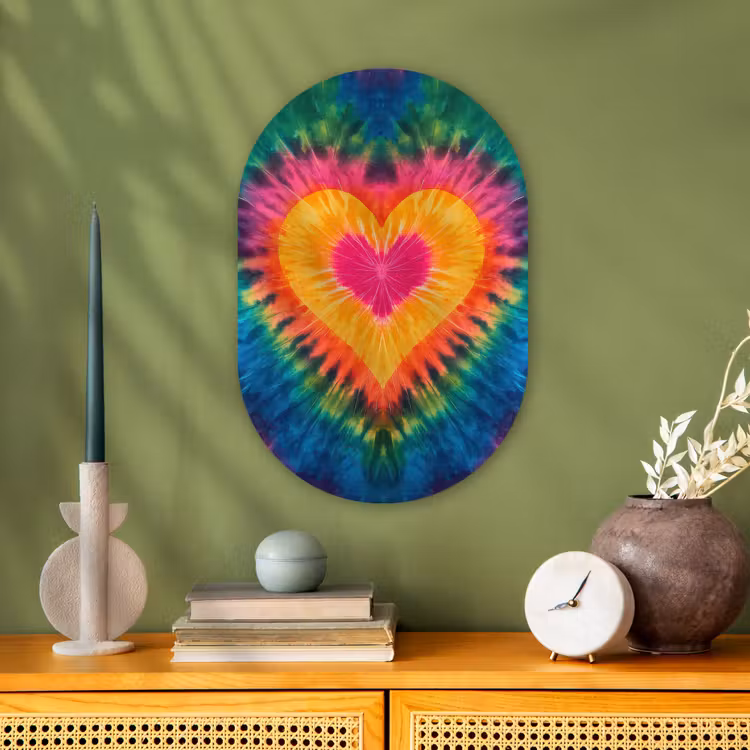 Hart - Tie Dye - Kleurrijk Wandcirkel Ovaal Forex klein -sfeer2