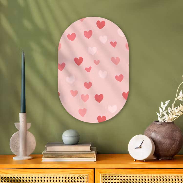 Hartjes - Patroon - Roze - Eenvoudig Wandcirkel Ovaal Forex klein -sfeer2