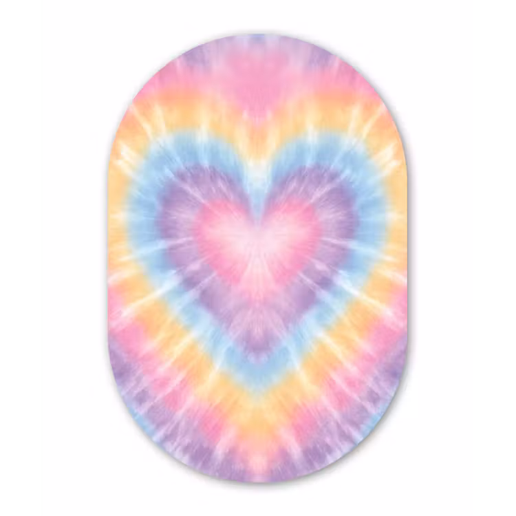 Hartvorm - Pastelkleuren - Tie Dye Wandcirkel Ovaal Forex klein -3d