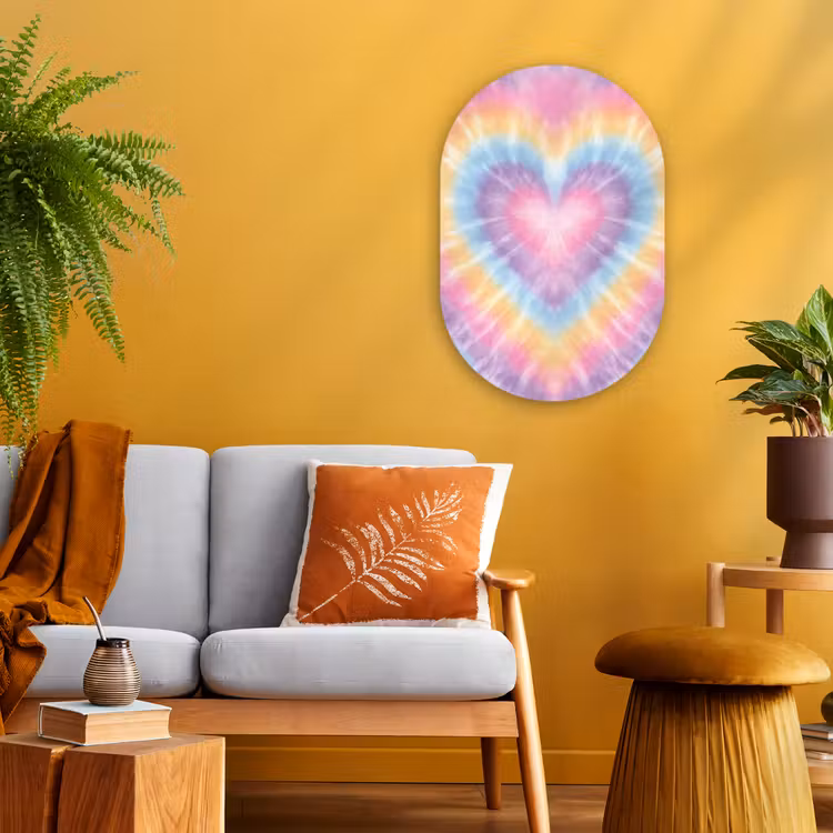 Hartvorm - Pastelkleuren - Tie Dye Wandcirkel Ovaal Forex klein -sfeer4