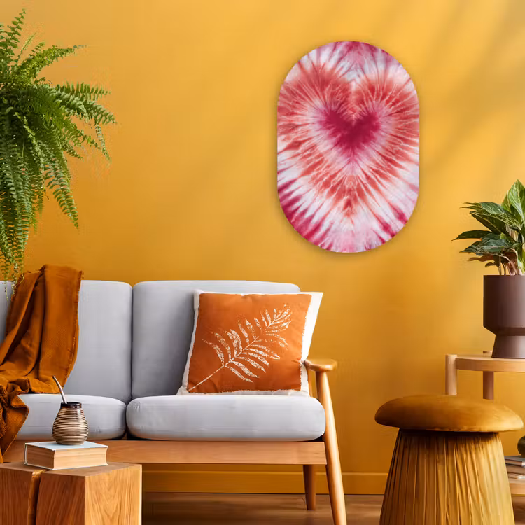 Hartvorm - Roze - Tie dye Wandcirkel Ovaal Forex klein -sfeer4