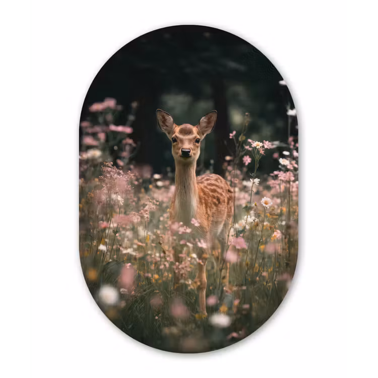Hert - Wilde bloemen - Bos Wandcirkel Ovaal Forex klein -3d