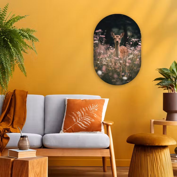 Hert - Wilde bloemen - Bos Wandcirkel Ovaal Forex klein -sfeer4