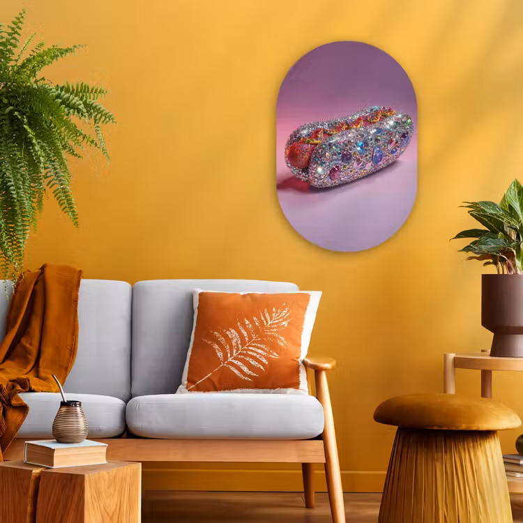 Hotdog - Steentjes - Glitters - Paars Wandcirkel Ovaal Forex klein -sfeer4