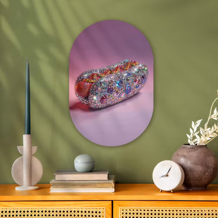 Hotdog - Steentjes - Glitters - Paars Wandcirkel Ovaal Forex klein -sfeer2