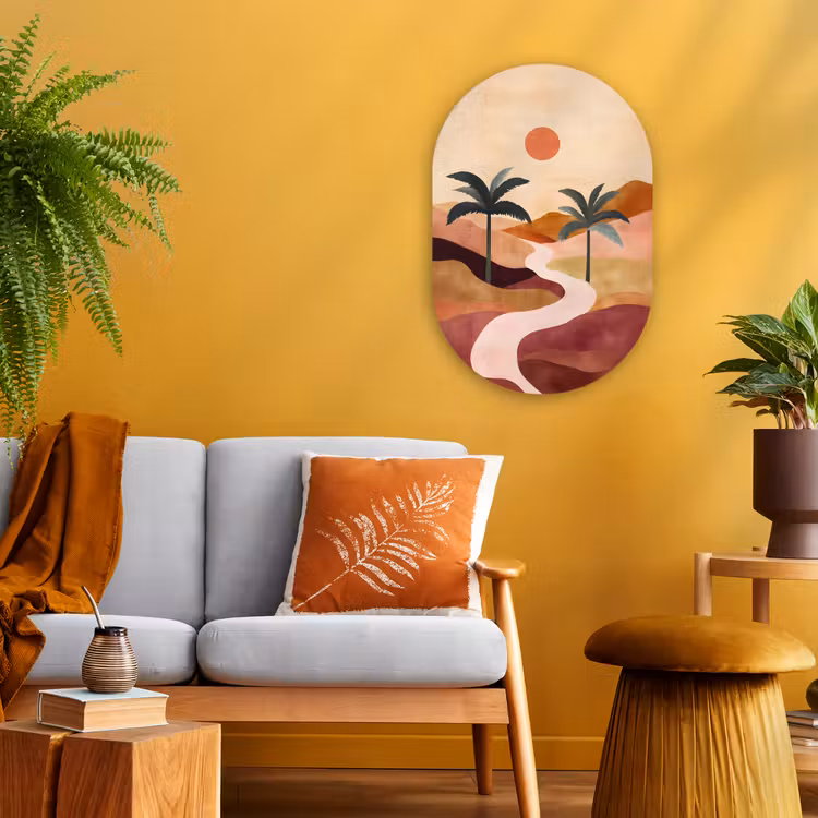 Heuvels - Palmbomen - Abstract Wandcirkel Ovaal Forex klein -sfeer4