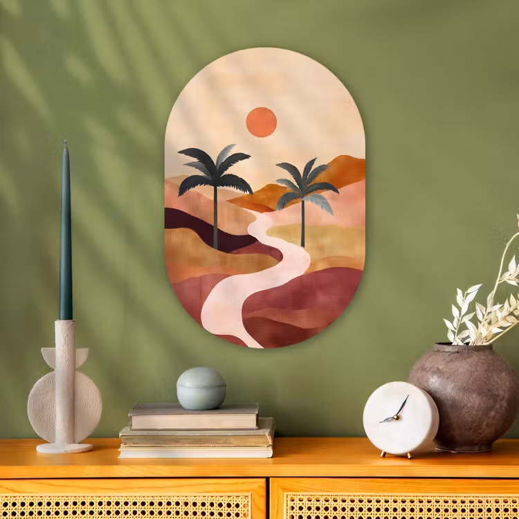 Heuvels - Palmbomen - Abstract Wandcirkel Ovaal Forex klein -sfeer2