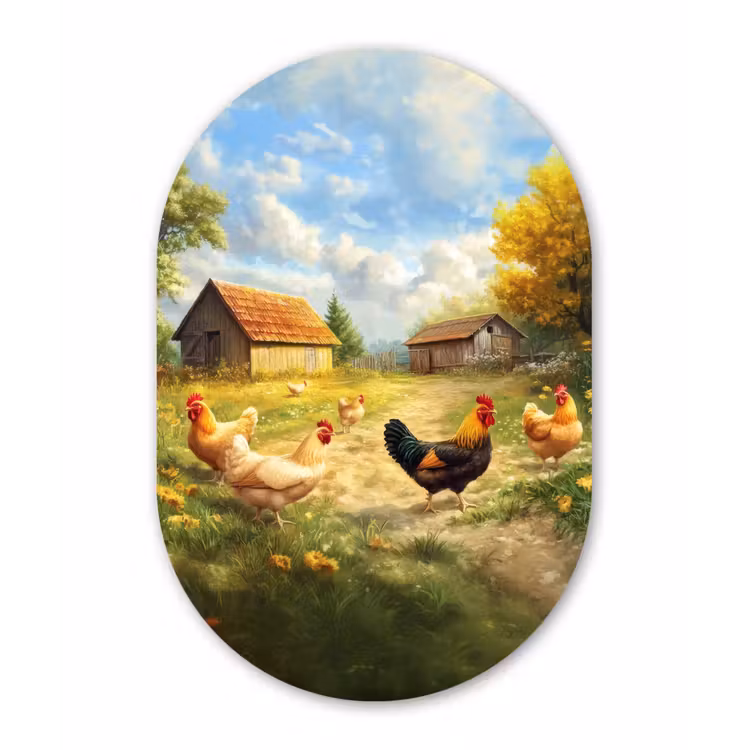 Kippen - Landelijke rust - Natuur Wandcirkel Ovaal Forex klein -3d