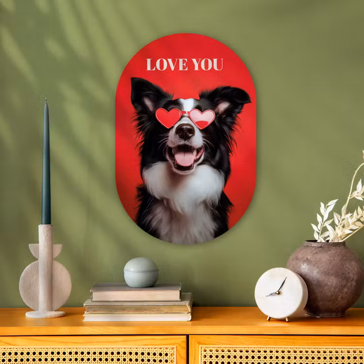 Hond - Hartjesbril - Loveyou - Rood Wandcirkel Ovaal Forex klein -sfeer2