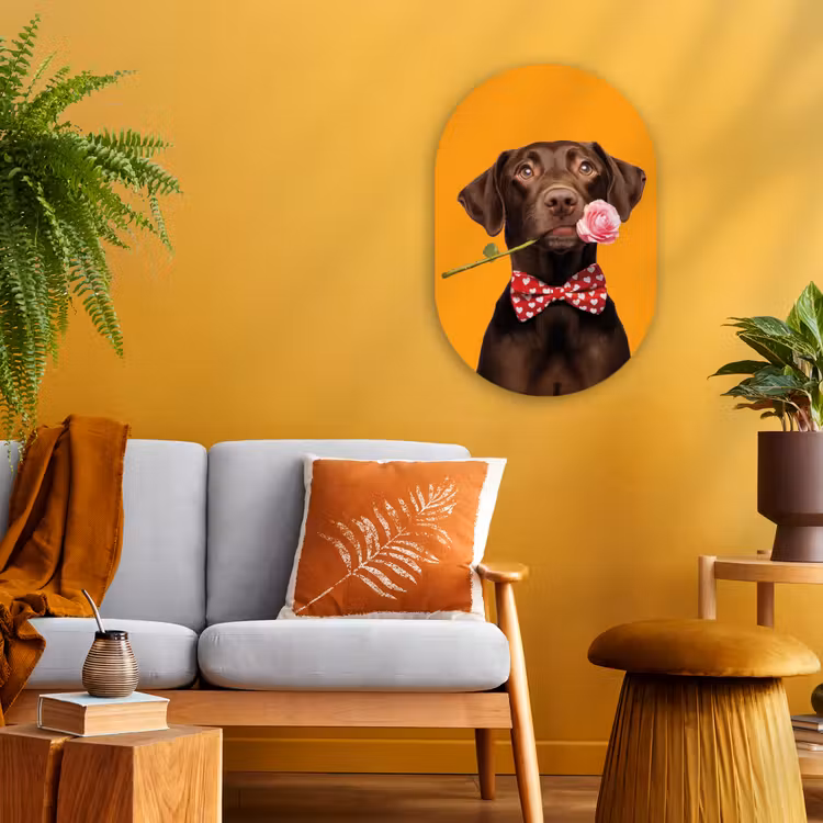 Hond - Oranje - Roos - Valentijn Wandcirkel Ovaal Forex klein -sfeer4