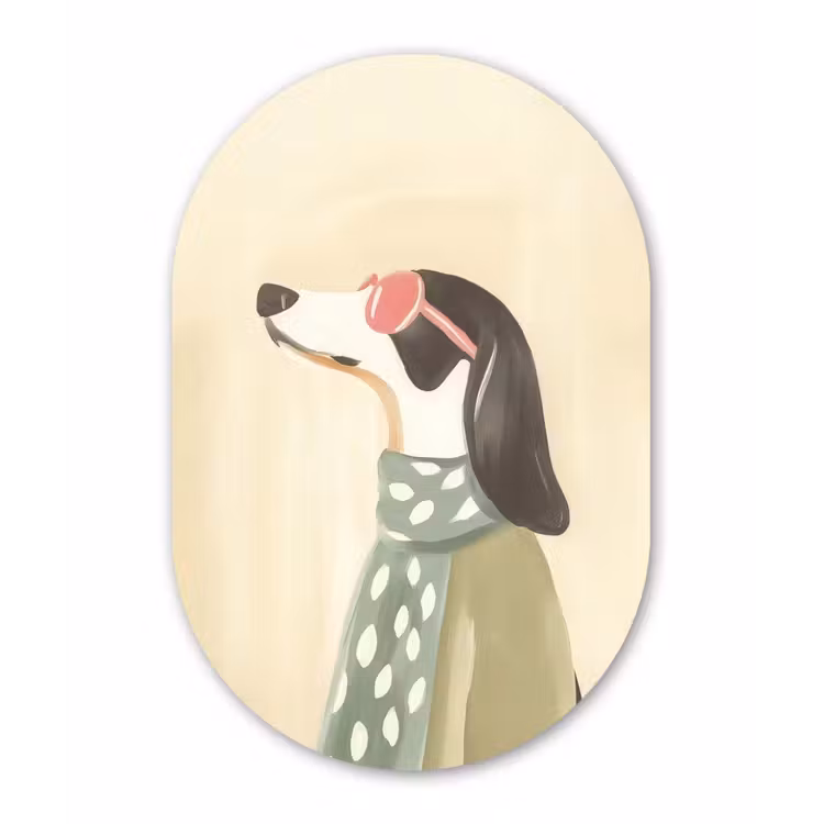 Hond - Zonnebril - Sjaal Wandcirkel Ovaal Forex klein -3d