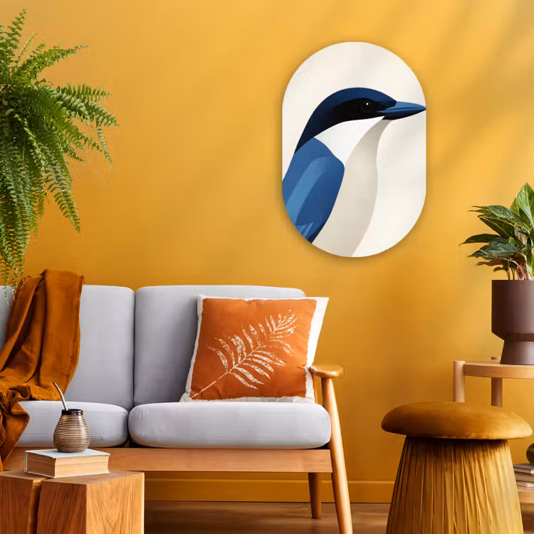 Illustratie - Blauw - Vogel Wandcirkel Ovaal Forex klein -sfeer4