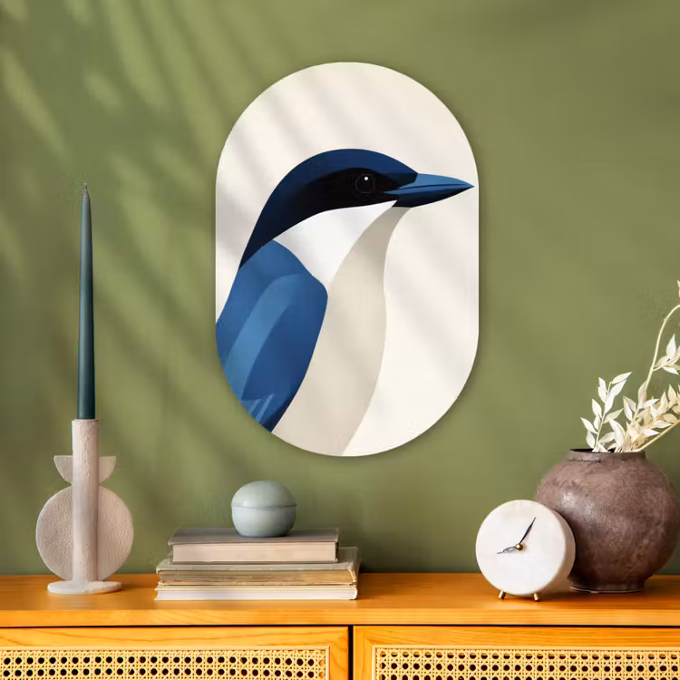 Illustratie - Blauw - Vogel Wandcirkel Ovaal Forex klein -sfeer2