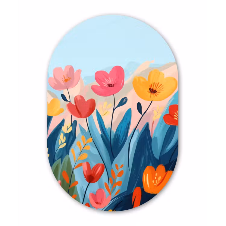 Illustratie - Bloemen - Kleurrijk Wandcirkel Ovaal Forex klein -3d