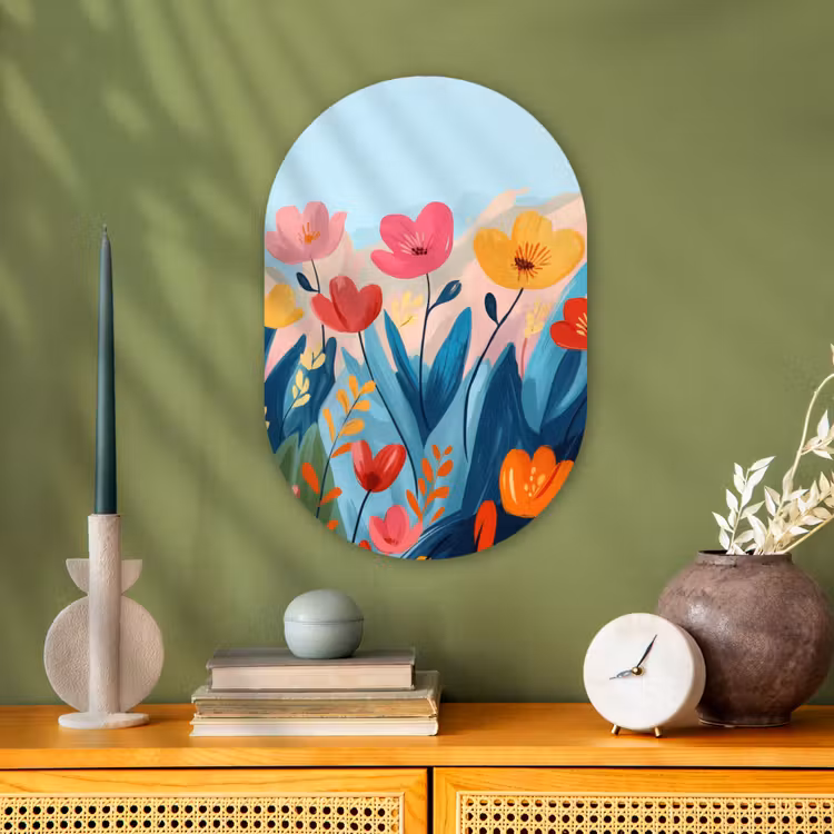 Illustratie - Bloemen - Kleurrijk Wandcirkel Ovaal Forex klein -sfeer2