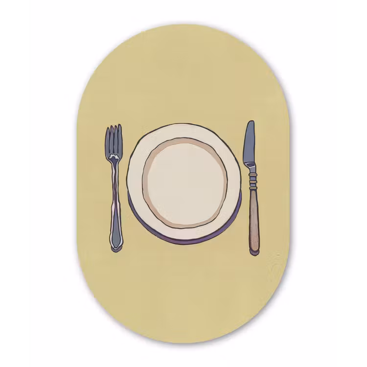 Illustratie - Bord - Bestek - Beige Wandcirkel Ovaal Forex klein -3d