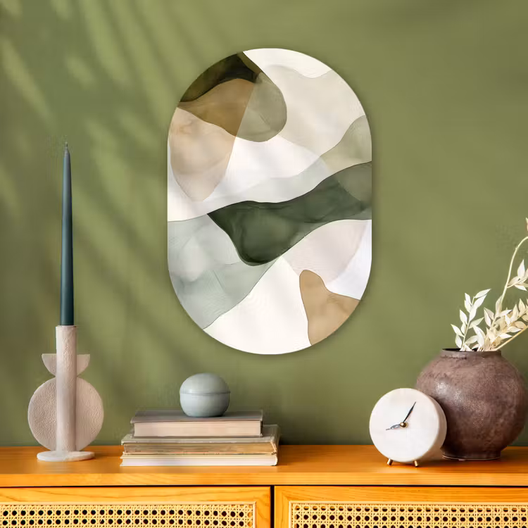 Japandi - Abstract - Groen Wandcirkel Ovaal Forex klein -sfeer2