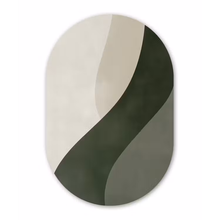 Japandi - Groen - Abstract - Modern Wandcirkel Ovaal Forex klein -3d