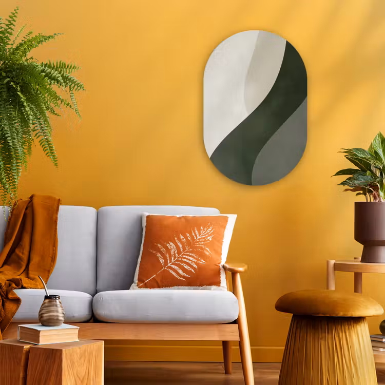 Japandi - Groen - Abstract - Modern Wandcirkel Ovaal Forex klein -sfeer4