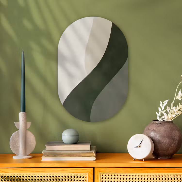 Japandi - Groen - Abstract - Modern Wandcirkel Ovaal Forex klein -sfeer2