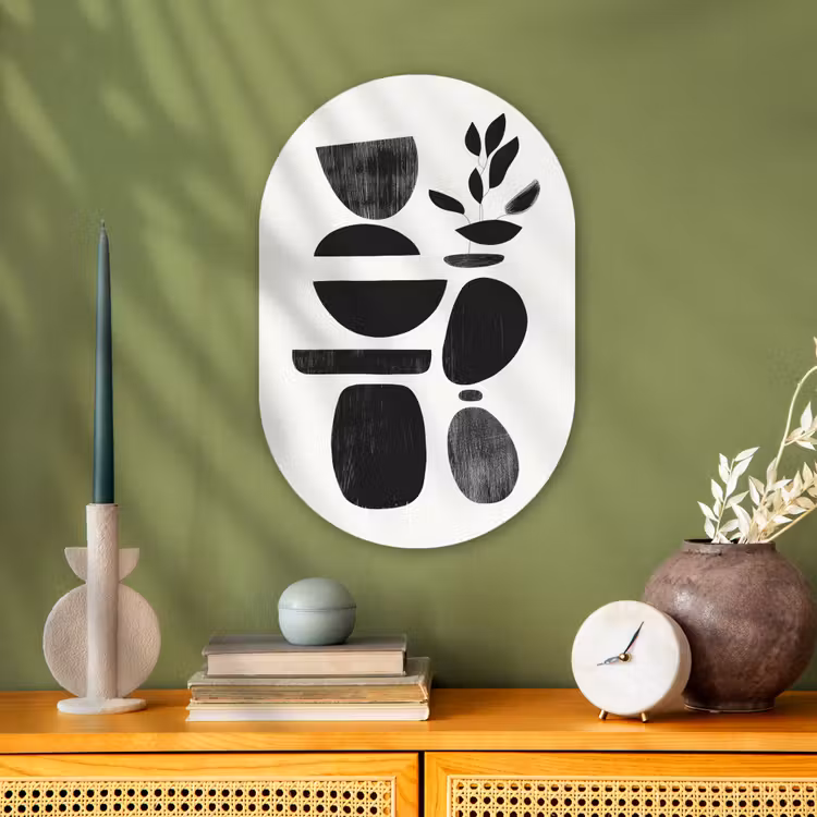 Japandi - Zwart - Abstract Wandcirkel Ovaal Forex klein -sfeer2