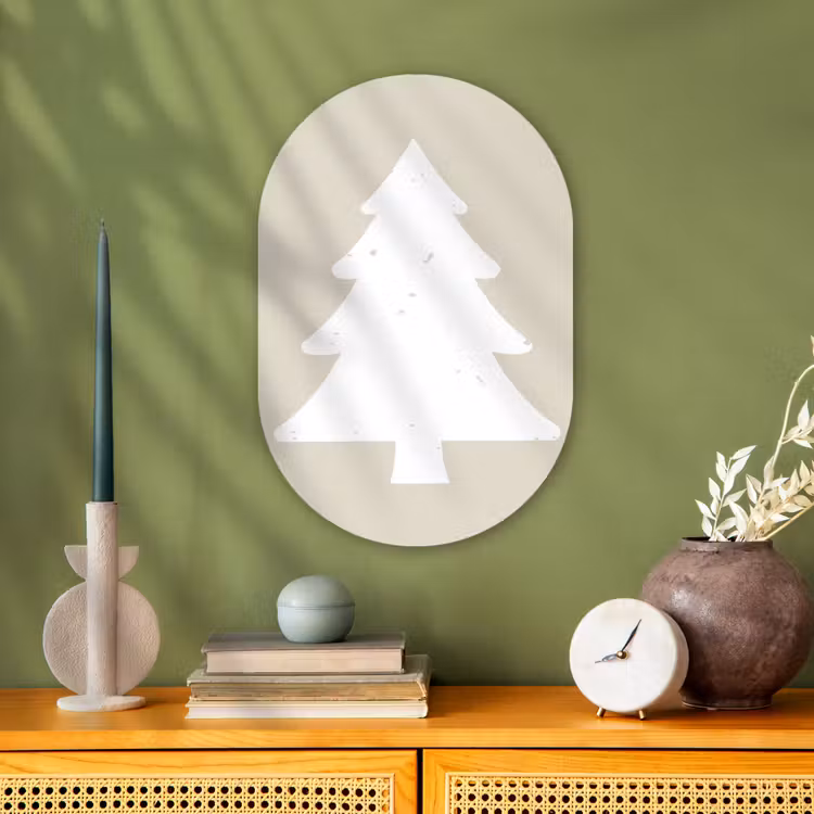 Japandi - Kerstboom - Beige - Kerstversiering Wandcirkel Ovaal Forex klein -sfeer2
