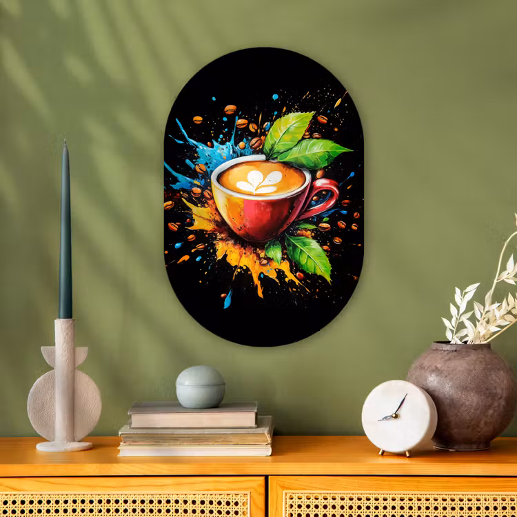 Koffie - Graffiti - Drinken - Abstract Wandcirkel Ovaal Forex klein -sfeer2