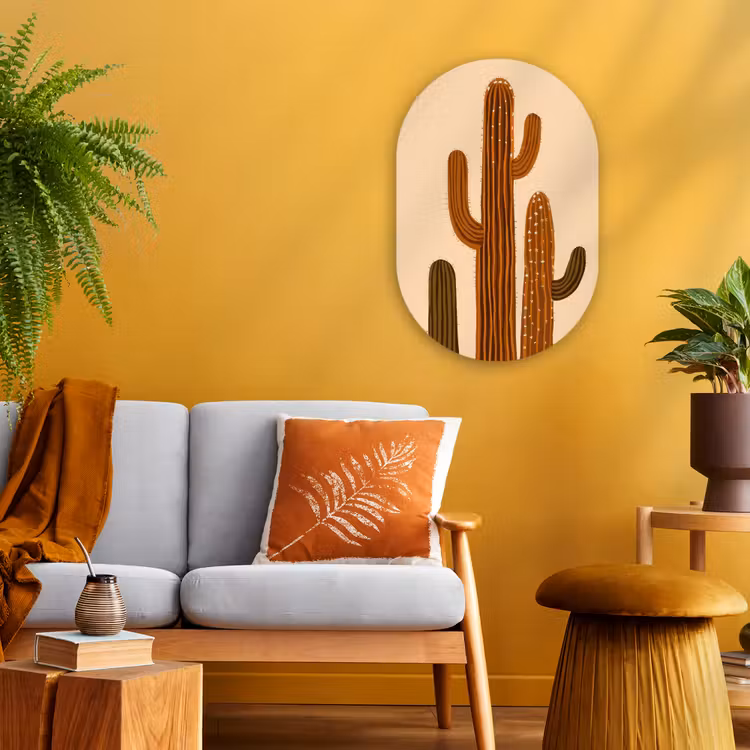 Cactus - Woestijn - Zand - Bruin Wandcirkel Ovaal Forex klein -sfeer4
