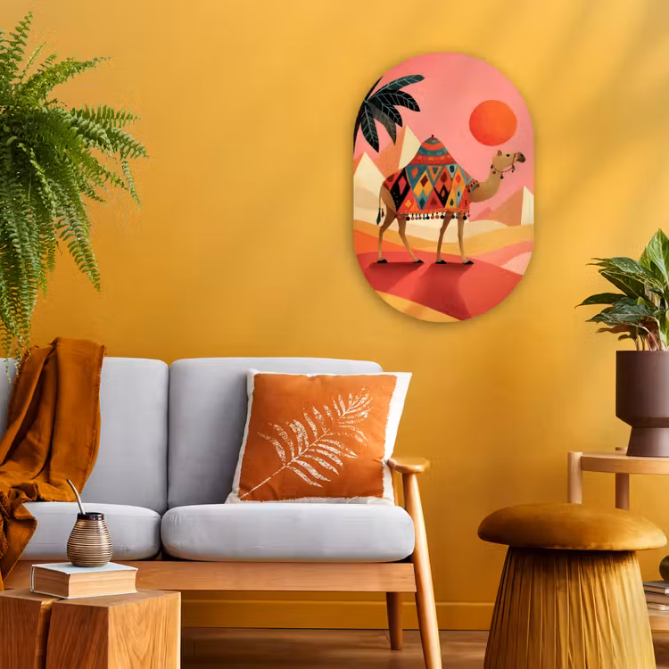 Kameel - Pyramides - Rode zon Wandcirkel Ovaal Forex klein -sfeer4