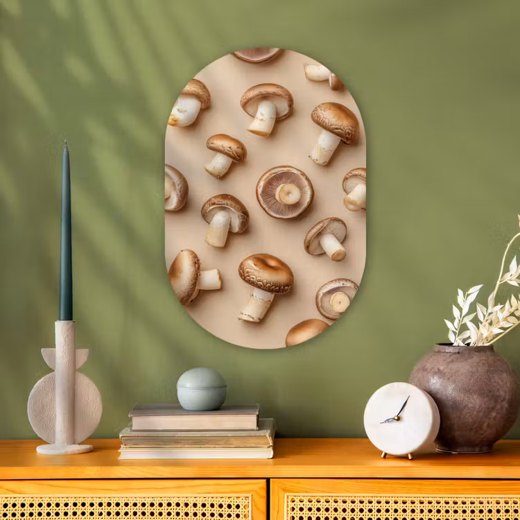 Kastanje Champignons - Beige Wandcirkel Ovaal Forex klein -sfeer2
